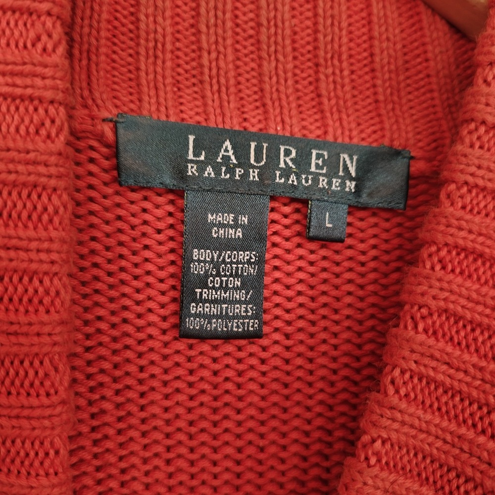 Ralph Lauren Vintage Y2K Burnt Orange Ribbed Knit Zip Up Sweater Preppy Sz Large - Picture 6 of 10